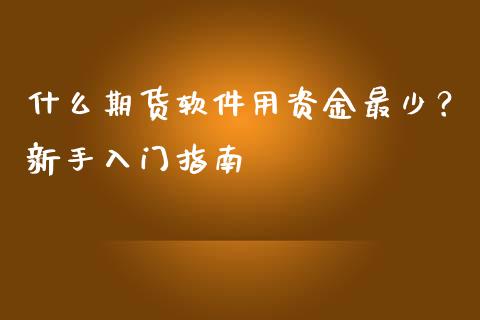 什么期货软件用资金最少？新手入门指南_https://wap.fcdydaikuan.com_金融机构_第1张
