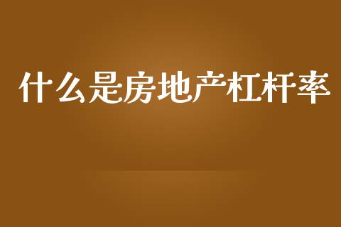 什么是房地产杠杆率_https://wap.fcdydaikuan.com_理财顾问_第1张