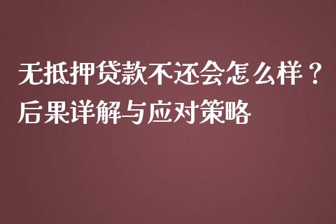 无抵押贷款不还会怎么样？后果详解与应对策略_https://wap.fcdydaikuan.com_新股数据_第1张