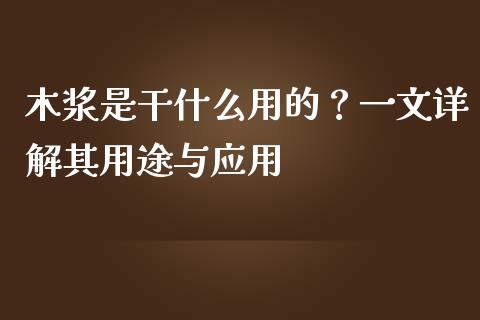 木浆是干什么用的？一文详解其用途与应用_https://wap.fcdydaikuan.com_金融机构_第1张