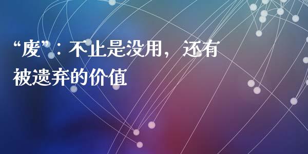 “废”：不止是没用，还有被遗弃的价值_https://wap.fcdydaikuan.com_期货品种_第1张