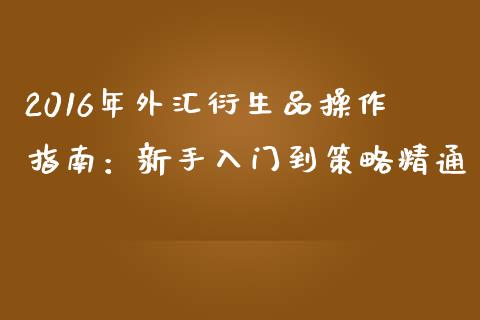 2016年外汇衍生品操作指南：新手入门到策略精通_https://wap.fcdydaikuan.com_理财顾问_第1张