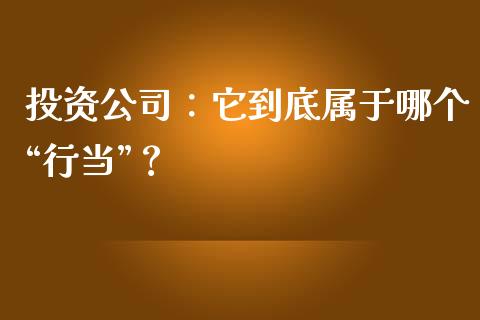 投资公司：它到底属于哪个“行当”？_https://wap.fcdydaikuan.com_金融机构_第1张