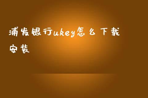 浦发银行ukey怎么下载安装_https://wap.fcdydaikuan.com_投资策略_第1张