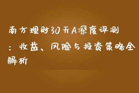 南方理财30天A深度评测：收益、风险与投资策略全解析_https://wap.fcdydaikuan.com_金融机构_第1张