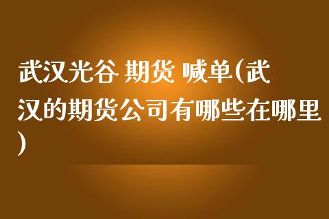 武汉光谷 期货 喊单(武汉的期货公司有哪些在哪里)_https://wap.fcdydaikuan.com_国际投资_第1张