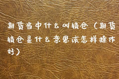 期货当中什么叫锁仓（期货锁仓是什么意思该怎样操作好）_https://wap.fcdydaikuan.com_国际投资_第1张