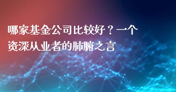 哪家基金公司比较好？一个资深从业者的肺腑之言_https://wap.fcdydaikuan.com_新股数据_第1张