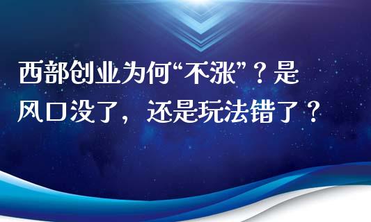 西部创业为何“不涨”？是风口没了，还是玩法错了？_https://wap.fcdydaikuan.com_期货品种_第1张