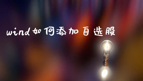wind如何添加自选股_https://wap.fcdydaikuan.com_国际投资_第1张