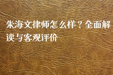 朱海文律师怎么样？全面解读与客观评价_https://wap.fcdydaikuan.com_新股数据_第1张