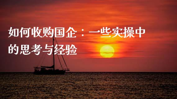 如何收购国企：一些实操中的思考与经验_https://wap.fcdydaikuan.com_理财顾问_第1张