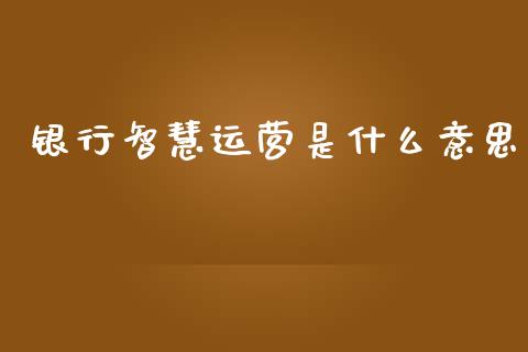 银行智慧运营是什么意思_https://wap.fcdydaikuan.com_理财顾问_第1张