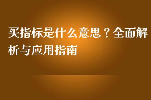买指标是什么意思？全面解析与应用指南_https://wap.fcdydaikuan.com_投资策略_第1张