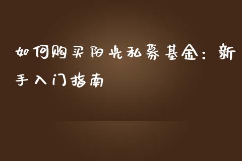 如何购买阳光私募基金：新手入门指南_https://wap.fcdydaikuan.com_理财顾问_第1张