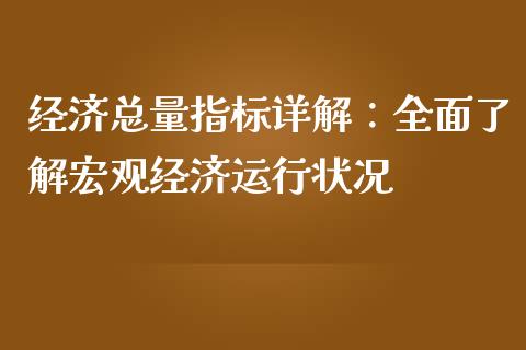 经济总量指标详解：全面了解宏观经济运行状况_https://wap.fcdydaikuan.com_期货品种_第1张