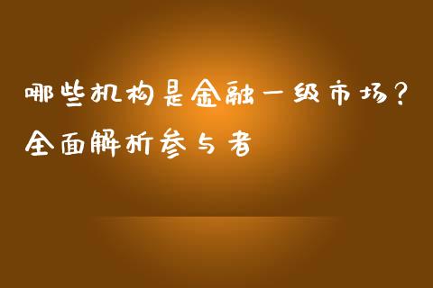 哪些机构是金融一级市场？全面解析参与者_https://wap.fcdydaikuan.com_金融机构_第1张