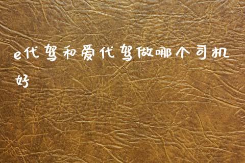 e代驾和爱代驾做哪个司机好_https://wap.fcdydaikuan.com_理财顾问_第1张