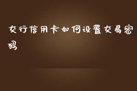 交行信用卡如何设置交易密码_https://wap.fcdydaikuan.com_理财顾问_第1张