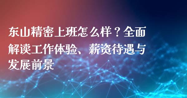 东山精密上班怎么样？全面解读工作体验、薪资待遇与发展前景_https://wap.fcdydaikuan.com_国际投资_第1张