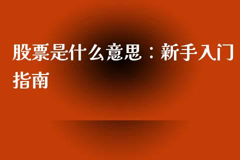 股票是什么意思：新手入门指南_https://wap.fcdydaikuan.com_金融机构_第1张