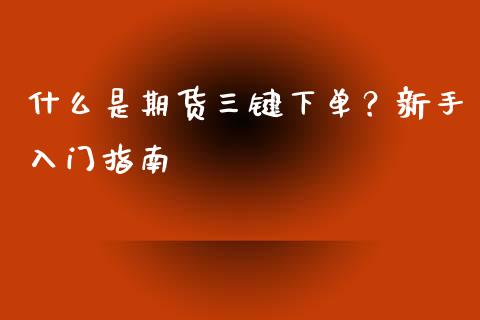 什么是期货三键下单？新手入门指南_https://wap.fcdydaikuan.com_期货品种_第1张
