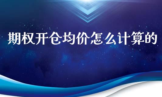期权开仓均价怎么计算的_https://wap.fcdydaikuan.com_期货品种_第1张