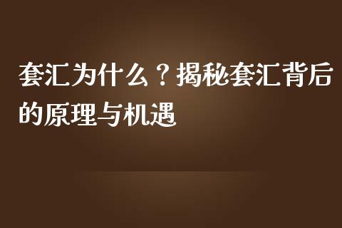 套汇为什么？揭秘套汇背后的原理与机遇_https://wap.fcdydaikuan.com_投资策略_第1张