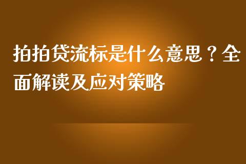 拍拍贷流标是什么意思?全面解读及应对策略_投资策略_第1张_国际投资_理财顾问_投资策略_金融机构 拍拍贷流标是什么意思?全面解读及应对策略_https://wap.fcdydaikuan.com_投资策略_第1张