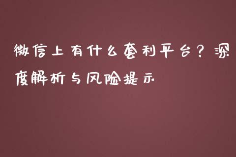 微信上有什么套利平台？深度解析与风险提示_https://wap.fcdydaikuan.com_理财顾问_第1张