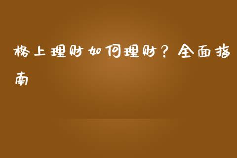 格上理财如何理财？全面指南_https://wap.fcdydaikuan.com_期货品种_第1张