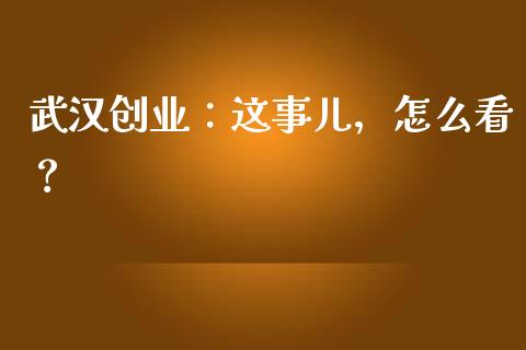 武汉创业：这事儿，怎么看？_https://wap.fcdydaikuan.com_国际投资_第1张